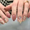 Uñas Vestibles Florales Pastorales de Primavera Larga Almendra Color Pasta de Frijol Nude Flor Silvestre Uñas Postizas Manicura Suave para el Trabajo