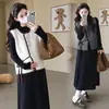 Nuevo Vestido de Maternidad Otoño/Invierno 2026 Estilo Coreano Moda Elegante Chaleco + Falda Base Suave y Engrosada Conjunto de Maternidad