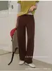 Nuevos pantalones casuales de pierna ancha de cintura alta para mujer, estilo otoño, holgados y adelgazantes, cintura elástica, se pueden ajustar en los tobillos, pierna recta, pantalones de largo hasta el suelo