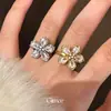 Copos de Nieve de Cristal de Hielo, Anillo Abierto de Flor Gota de Agua de Circonita Deslumbrante, Anillo de Dedo Índice de Nicho de Alta Gama, Joyería de Lujo Ligero para Mujeres