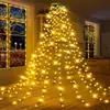 Nova Luz de Topo de Árvore em Anel LED Luz de Árvore de Natal Baixa Tensão Estrela de Cinco Pontas Cascata Pendurada na Árvore Água Luz de Fio LED de Natal