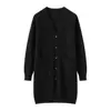 Cardigan de Caxemira Novo Outono e Inverno Comprimento Médio Feminino Solto e Versátil Gola V Cor Lisa Casual Quente Malha Cardigan para Usar por Baixo