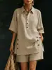 La colección de otoño/verano 2026 más vendida de Amazon: nueva ropa de mujer transfronteriza, que incluye una camisa de manga corta y pantalones holgados, vendida como un conjunto de dos piezas