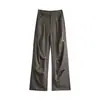 Calça Cargo Feminina Personalizada com Rebites e Forro de Fleece, Cintura Alta Solta Vintage Casual Reta de Perna Larga Estilo Americano Calça de Moletom Feminina