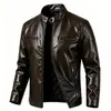 Jaqueta de Couro para Motociclista com Gola Alta Masculina Primavera e Outono Nova Jaqueta de Couro PU Juventude Slim Fit Jaqueta Bonita Jaqueta de Couro Retrô Masculina