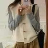 Chaleco retro de punto grueso para mujer, con cuello redondo, botones de cuerno, sin mangas, para usar como capa exterior