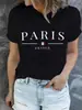 Camiseta com Estampa PARIS, Manga Curta Gola Redonda Casual Para P