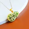 Gran Sabio aro mantra Fu Lu Yannian verde espinaca jaspe verde calabaza diamante colgante chapado en oro arena dorada collar joyería estilo antiguo para mujeres