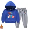 Conjunto de dos piezas de sudadera con capucha para niños y niñas para otoño e invierno, estilo nuevo, forro polar, engrosado, ropa de invierno cálida