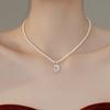 Colar de Pérolas Shijia Quadrado Rosa de Alta Qualidade Pingente de Fritillaria Corrente de Pérola Clavicular Retrô Elegante Famoso na Internet para Mulheres