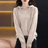 Sudadera con capucha de punto de lana 100% de 7 puntos para primavera, suéter de punto grueso holgado, top para mujer estilo coreano