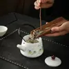 Juego de Té de Viaje Color Jade con Temática de "Mil Millas de Montañas y Ríos," Tazas de Té Kung Fu para Exteriores, Tetera con Asa, Regalo de Negocio de Cerámica