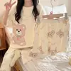 Pijama Feminino, Manga Curta de Verão, Estilo Coreano, Caimento Solto, Tamanho Grande para Estudantes, Novo Modelo 2026, Pode Ser Usado Fora de Casa, Roupa de Casa, Conjunto de Três Peças