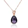 Collar Colgante de Amatista Morada con Forma de Gota Transfronterizo Wish para Mujer, Moda Europea y Americana en Oro Rosa, Incrustado con Diamantes