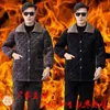 Pijama Masculino de Inverno Lobo do Norte, Forrado com Fleece e Espessado, Conjunto de Roupa para Casa de Algodão de Três Camadas, Roupas e Calças de Algodão Resistentes ao Frio e Quentes