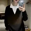 Sudadera unisex estilo americano con cuello polo, efecto dos piezas, para hombre, atuendo de moda para pareja de primavera y otoño, top de manga larga para commuting