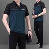 Verão 2026 Nova Camiseta de Manga Curta de Seda de Gelo Roupa Esportiva para Pai Conjunto Casual de Duas Peças para Meia-Idade e Idosos