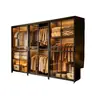 Armario de acero con puertas correderas, armario negro con puerta de cristal de cresta larga, armario de almacenamiento de gran capacidad para dormitorios del hogar