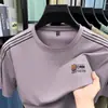 Camiseta de Hombre de Seda con Cuello Redondo y Manga Corta 2026 Verano Nuevo Estilo Artesanía Pesada Lujo Ligero Transpirable Sensación de Hielo Camiseta de Manga Corta para Hombre