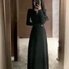 Vestido Básico de Algodón Canalé Copo de Nieve Estilo Nuevo Primavera y Otoño 2026 Ceñidor de Cintura Adelgazante Vestido Largo de Punto Francés Línea A para Mujer