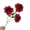 Boda Artificial 3 Cabezas Rosa Cuerno Grande Rosa Diamante Rosa Seda Hogar Decoración Suave Flor Falsa Salón de Bodas Pasillo Arreglo Floral