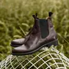 Botines Chelsea de Piel de Vaca de Primera Capa para Mujer, Nuevo Estilo Primavera y Otoño, Piel Genuina por Dentro y por Fuera, Punta Redonda, Tacón Medio Grueso, Casual sin Cordones, Botines Cortos