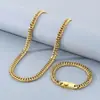 Cadena de látigo de caballo estilo hip-hop, cadena tejida doble con botones de patrón de engranaje cuadrado, juego de pulsera y collar de acero inoxidable