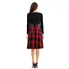 C0593 Vestido Transfronterizo para Mujer de Cuello Redondo y Manga Larga Negro con Costuras en la Parte Superior y Dobladillo a Rayas Estampadas de Dobladillo Grande