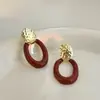 Pendientes Geométricos Estilo Hong Kong Rojo Vino Aguja de Plata Ancla Roja Pendientes Elegantes de Gama Alta Pendientes Retro de Nicho para Mujer