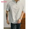 Hl Deportes de Ciclismo al Aire Libre Camiseta Holgada de Secado Rápido para Hombre Top de Media Cremallera con Mangas Raglán Camisa Sencilla Estampada de Manga Corta