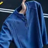 Nueva Camiseta de Color Sólido con Media Botonadura para Hombre Moderna Casual Simple Versátil para el Trabajo Top Holgado de Manga Larga