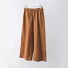 Pantalones Casuales de Lino Puro Estilo Japonés para Viajar, Holgados, Artísticos, Cintura Elástica, Pierna Ancha, Cortos, Rectos, para Mujer, Primavera y Verano