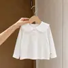 Camiseta de Niña para Primavera y Otoño Moda Bebé Infantil Tendencia Marca Encaje Volante Cuello Lazo Camiseta Básica