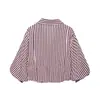 Al por mayor Verano 2026 Nuevo Estilo Europeo y Americano Camisa de Mujer a Rayas con Mangas Abullonadas 26421
