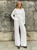 Conjunto de Duas Peças Suéter com Gola Lapela + Calça Wide Leg Transfronteiriço Europeu e Americano 2025 Outono e Inverno Novo Conjunto de Suéter de Tricô Torcido