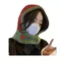 Gorro Balaclava de Punto de Color Contrastante Estilo Coreano para Mujer, Gorro de Punto Cálido para Otoño e Invierno, Gorro de Lana, Gorro Lei Feng con Protección para los Oídos