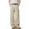 Calça de Trabalho Jiamu Estilo Retrô Americano Desconstruído Calças Casuais Unissex Larga Solta Boca de Sino Pregueada Estilo Old Money