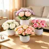 Venda Quente Transfronteiriça Mini Vaso Flor Artificial Rosa Vaso Plástico Bonsai Ornamento de Mesa Planta Verde Fresca Adereço de Fotografia