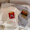 Camiseta de manga corta para niños color lima verano 2025 para niños y niñas japonesa tridimensional papas fritas hamburguesa T bebé niños estilo extranjero manga media camiseta