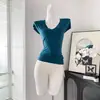 Camiseta Feminina de Algodão com Elastano Slim-fit Decote V Manga Curta para Verão Nova Slim-fit Versátil Simples Top Camiseta