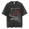 Camiseta Gráfica de Anime para Hombres Mujeres Algodón Lavado Negro Vintage