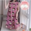 Venta al por mayor Chaleco de Verano con Almohadilla en el Pecho Camisón Fino de Seda de Leche para Mujer Dibujo Animado Fresa Vestido para el Hogar
