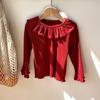 Camiseta Básica para Niñas de Primavera y Otoño con Cuello de Encaje, Suéter Básico de Punto Versátil Estilo Muñeca