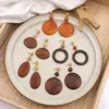 Pendientes Geométricos Huecos de Madera Estilo Retro Europeo y Americano, Nuevos Pendientes Largos Exagerados de Rafia Estilo Festivo Personalizados para Mujer