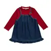 Conjunto Jeans para Meninas Vestido de Primavera 2026 Novo Estilo Vestido Princesa Estilo Coreano Moda Vestido com Suspensório para Bebê Menina Primavera e Outono