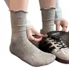 Colección Primavera 2026: Calcetines de malla transpirables de estilo japonés para mujer, con estampado floral, hasta la pantorrilla, calcetines de algodón con bordes rizados, diseño fresco y juvenil