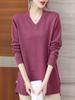Nuevo Suéter de Punto para Mujer Otoño e Invierno 2025, Cuello en V, Prenda Base, Estilo Ligeramente Maduro, Aspecto Adelgazante y Cubre la Piel, Holgado, Color Sólido