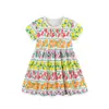Vestido de manga corta para niña, estilo europeo y americano, estampado, cuello redondo, falda infantil, tejido de algodón, moda infantil.