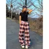 Pantalones de retazos a cuadros color block con cinturón estilo americano transfronterizos para hombre, nuevo de verano 2026, de pierna recta, hasta el suelo, casual