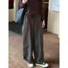 Pantalones Grises Estilo Japonés Color Café para Mujer, Tallas Grandes, Adelgazantes Casuales de Pierna Ancha, Favorecedores para Silueta Pera Petite